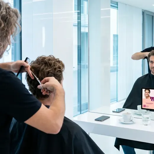Screen im Coiffeursalon, Umfeld Einzelhandel, spezialisiert