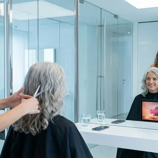 Screen im Coiffeursalon, Umfeld Telekommunikation