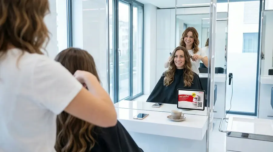 Screen im Coiffeursalon, Kampagne aus der Branche Nahrungsmittel