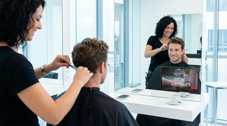 Screen im Coiffeursalon, Kampagne aus der Branche Detailhandel