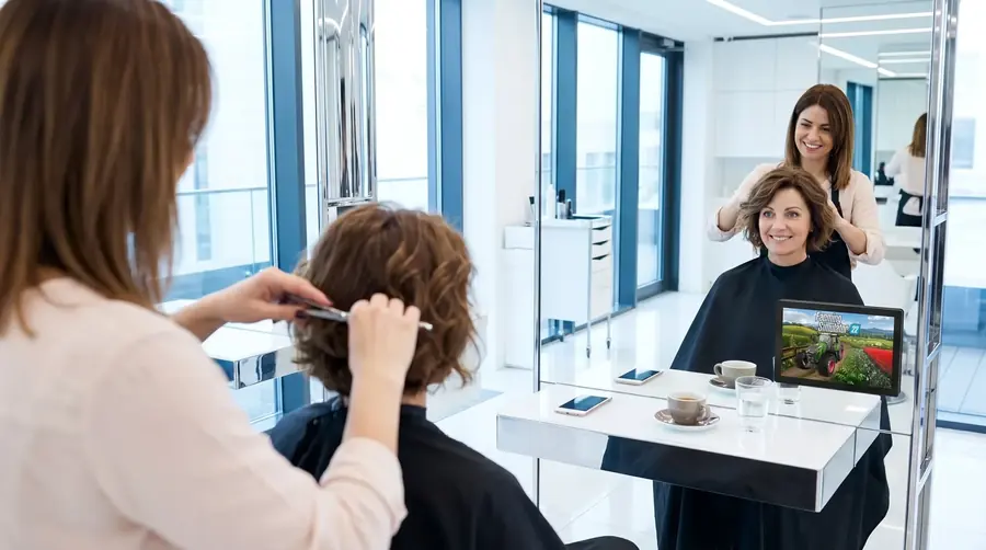 Screen im Coiffeursalon, Kampagne aus der Branche Technologie und Elektronik
