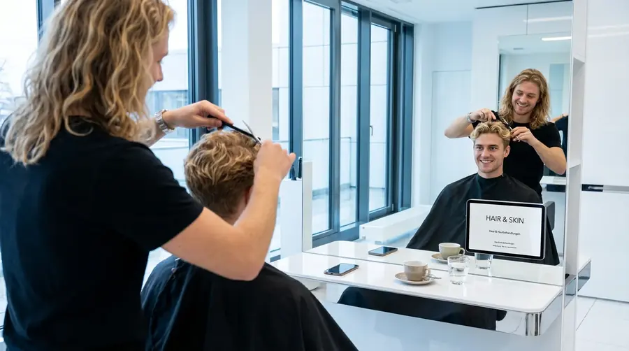 Werbung eines smadooh-Kunden auf dem Screen im Coiffeursalon
