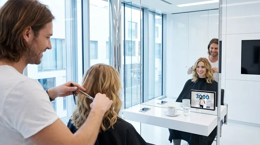 Screen im Coiffeursalon, Kampagne aus der Branche Detailhandel