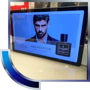 Friseur DOOH Tablet mit digitaler Werbeanzeige am Friseursalonplatz